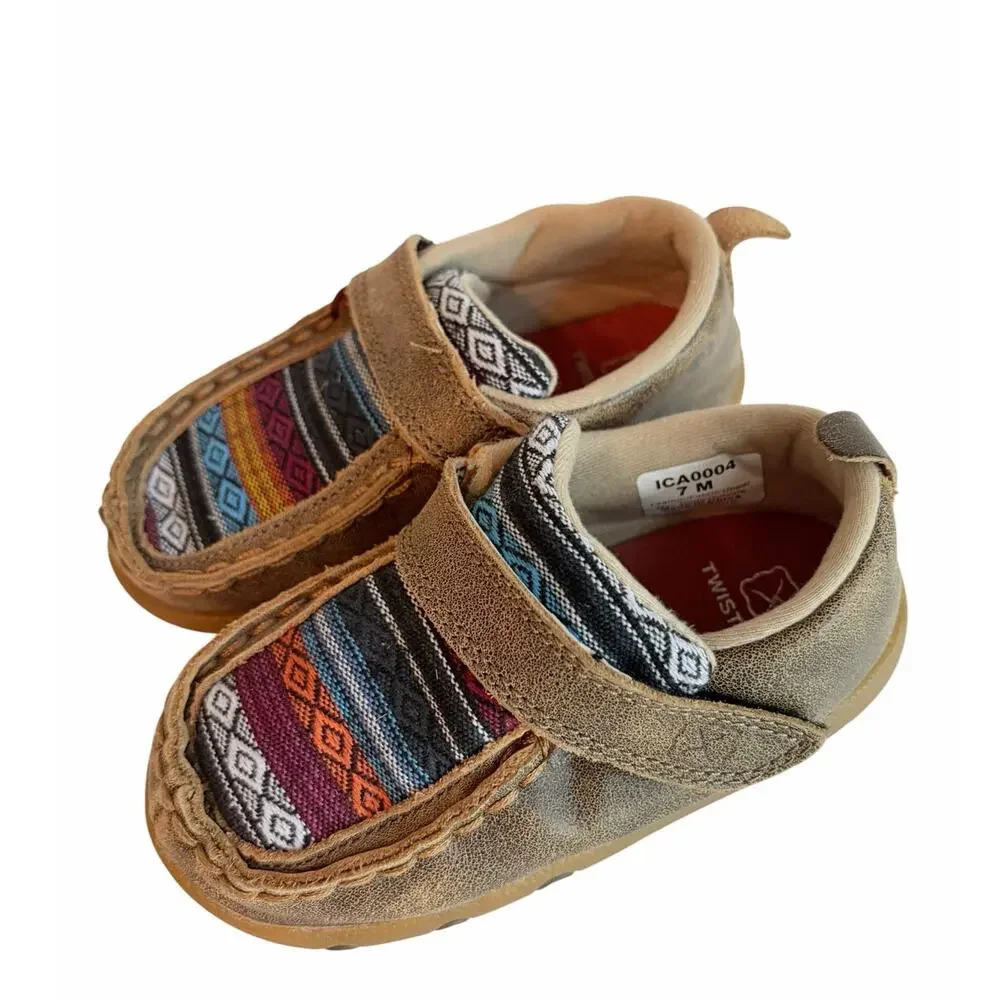 Twisted X Little Kid Brown Bomber Driving Mocs Canvas / Serape Inlay Toddler 7